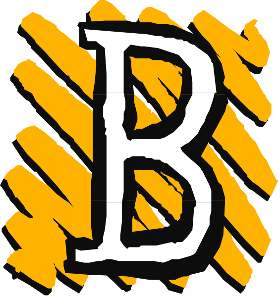 The image shows a logo with two different designs of letter 'B' on it; both have an orange background but differ in their design elements such as lines and shapes within them.