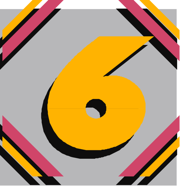 The image shows a graphic with two overlapping squares containing numbers: 6 on top of 0. Both squares have an orange border framing them against a white background within each square is another smaller rectangle, also in yellow and red stripes, which contains the number "1". There are no other objects or actions depicted; it's just two overlapping rectangles with numbers inside. The setting appears to be abstract as there isn't any context provided about location or environment beyond what can be directly observed from these elements within each square.