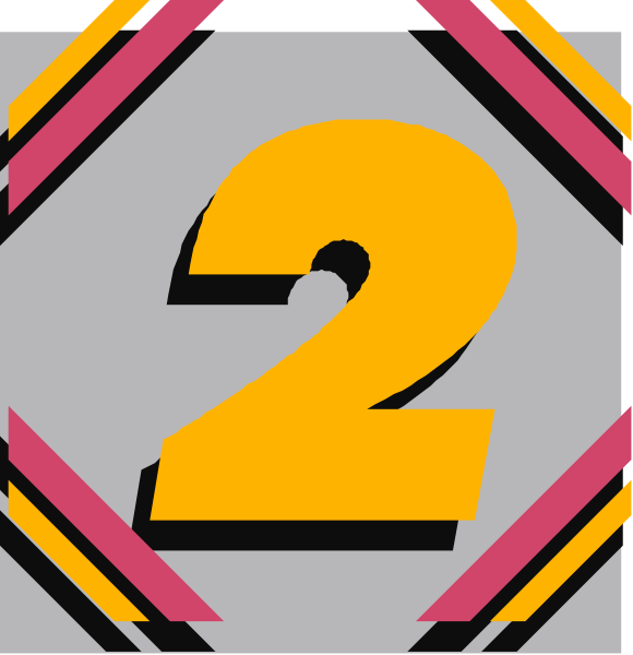The image shows a sequence of two identical frames with numbers 2 and 3 on them against different backgrounds; both have an abstract design resembling a shield-like shape in pinkish hues at top, followed by yellow text reading "1" or "0". There are no objects, people, animals, actions, or settings described. The focus is solely on the numbered frames and their designs within them.