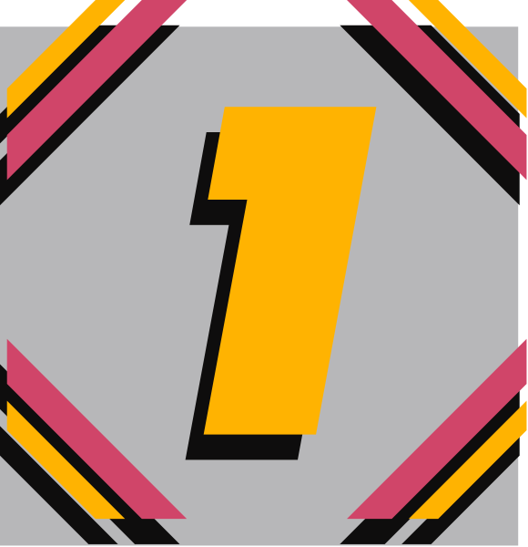 The image shows a graphic with two halves of an object that resembles a trophy; each half has a number "1" on it in bold yellow font against different backgrounds: one is pink, and the other is blue-gray.