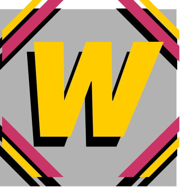 The image shows a logo with two different designs of letter "W" on either side; it is stylized as an emblem for West Virginia University (WVU).