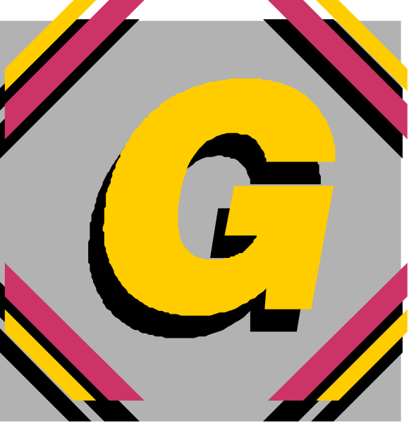 The image shows a logo with two different designs of letter "G" on it; both feature stylized text around them that is too small to read clearly in this description.
