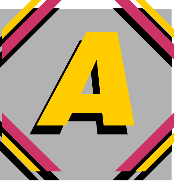 The image shows a graphic with two halves of an alphabet letter 'A' placed side by side against different backgrounds: one is on pink stripes while the other has black diagonal lines.