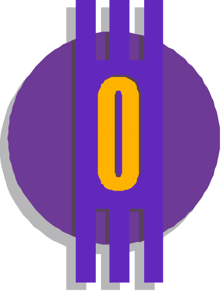 The image shows a purple circle with an orange letter 'C' inside it on top of what appears to be two white lines forming a cross shape against a gray background.