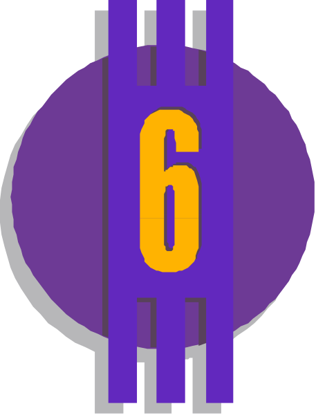The number six on a purple background with white lines forming an abstract design around it.