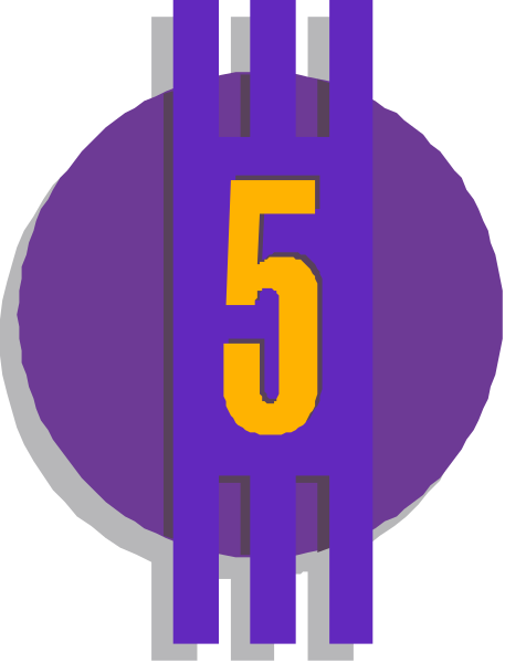 The number five on a purple background with two white lines above it forming an arch shape.