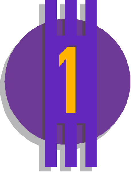 The image shows a purple circle with an orange number "1" inside it on top of what appears to be a gray background that has some sort of abstract design elements in white around its edges.