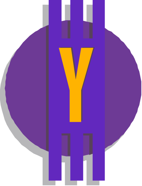 The logo features a purple circle with "Y" inside it on top of an abstract design that resembles two overlapping circles in shades of blue and gray.