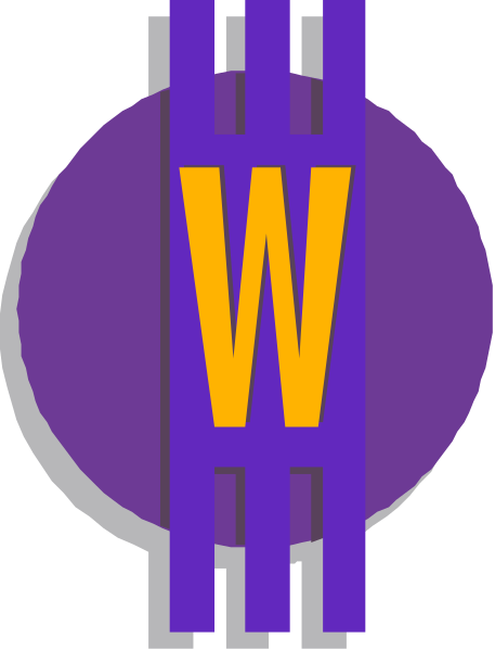 The logo features a purple circle with an abstract design inside it on top of which is placed another smaller blue circular shape containing white text that reads "W".