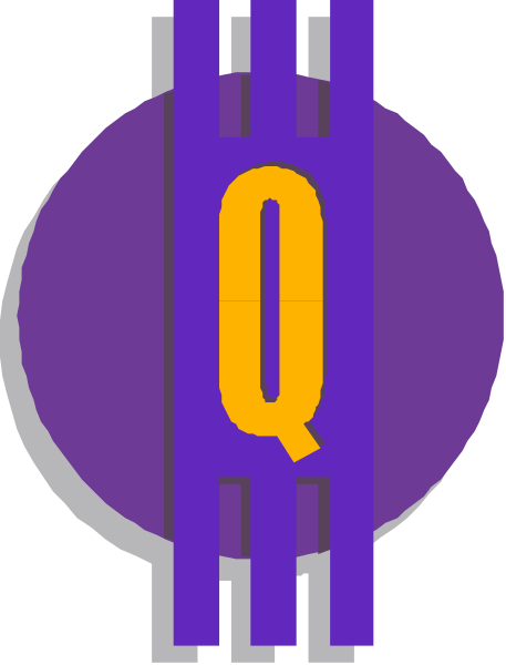 The image shows a stylized graphic with text that reads "Q" on top of what appears to be an abstract design resembling a purple circle within another shape, possibly suggesting some form of logo or emblem associated with Q.