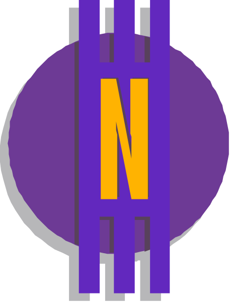 The logo features a purple circle with an orange letter 'N' inside it on top of what appears to be two crossed lines forming an X shape in white against a gray background.