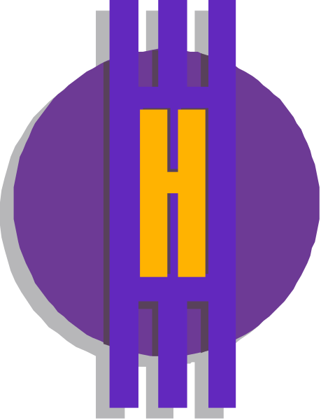 The image shows a stylized graphic with an abstract design featuring geometric shapes including what appears to be two intersecting lines forming a cross shape in purple against a white background on one side of the circle, while there is another line that forms part of this pattern and extends into orange coloration at its end.