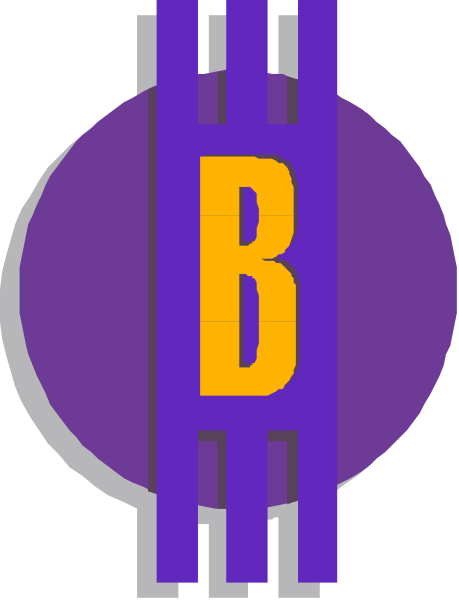 The logo consists of a purple circle with an "B" inside it on top left corner against white background.