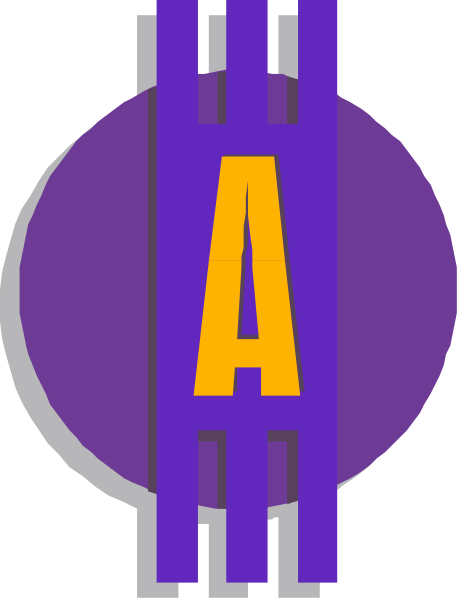 The image shows a purple circle with an 'A' inside it on top of what appears to be a gray background that has some sort of pattern resembling circuitry lines in white against darker shades, suggesting technology-related themes.