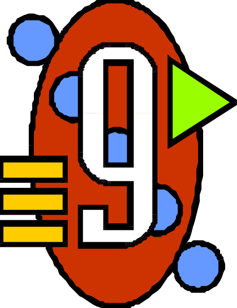 The image shows a stylized graphic with an abstract design resembling a target or bullseye at its center featuring concentric circles in shades of blue and red. Surrounding this central pattern is a larger, irregularly shaped object that appears to be made up of various geometric shapes such as rectangles, triangles, and curves, all rendered with solid colors like yellow, green, orange, purple, white, black, and gray. The overall design has an electronic or digital appearance due to the use of lines connecting some elements within it. There is a small number "