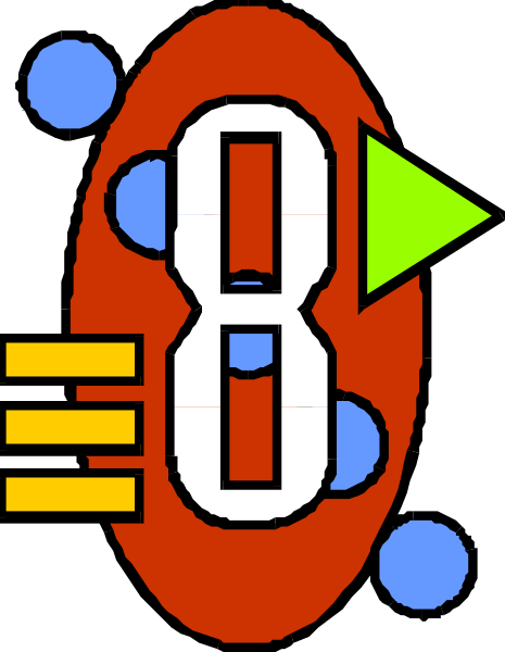 The image shows a stylized graphic of an electronic device with various colored dots around it, resembling some sort of digital interface or control panel.