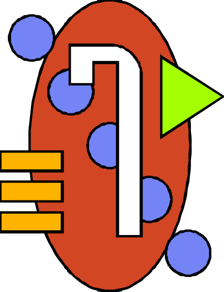 The image shows a stylized graphic of an electronic device with various colored dots around it on what appears to be a gray background.
