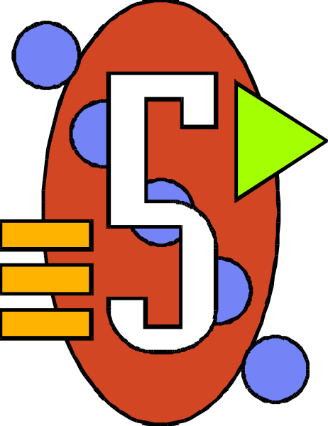 The image shows a stylized graphic with an abstract design that includes geometric shapes such as circles and rectangles arranged to resemble electronic components like resistors and capacitors in various shades of red, blue, yellow, green, orange, white, black, gray, purple, pink, brown. There is also what appears to be a play button symbolizing the start or stop action for media content within this graphic design. The overall style suggests it could represent an icon related to multimedia controls such as those found in video players and audio editors.