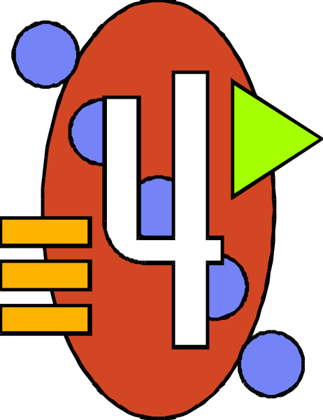 The image shows a stylized graphic with an abstract design that includes geometric shapes such as circles and rectangles arranged to resemble musical notes on staff lines against a red background. There is also what appears to be a small, simplistic depiction of a person's head at the top left corner in blue coloring.