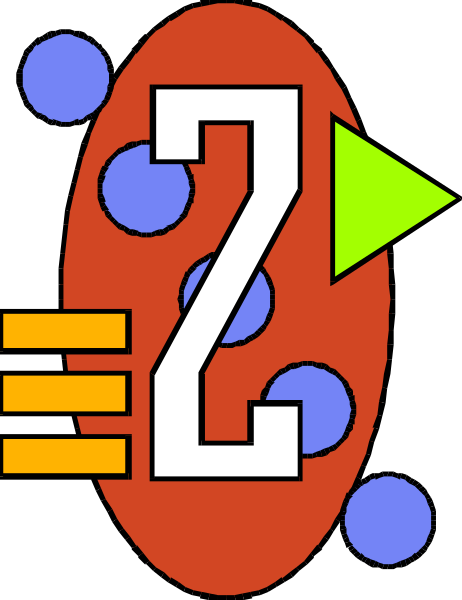 The image shows a graphic with an abstract design featuring two red shapes resembling eyes on either side of what appears to be a green arrow pointing rightward in between them. There is also text that reads "2" and some blue dots scattered around, suggesting movement or connectivity within the context of this symbolic representation.