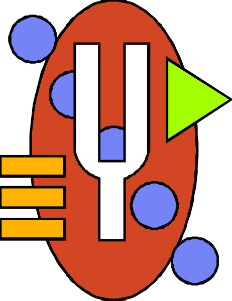 The image shows a stylized graphic with abstract shapes resembling musical notes on red backgrounds connected by lines to form an organic-looking structure that could be interpreted as music notation for playing instruments in sync, possibly representing electronic dance music (EDM) or synthesizer sounds due to the presence of what appears to be sound waves.