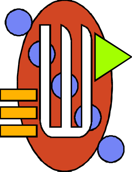 The image shows a stylized graphic with abstract shapes resembling electronic components such as resistors (brown), capacitors (blue circles), wires connecting them in red lines, and an arrow pointing to one of these elements which could represent current flow or direction within this circuit-like design.