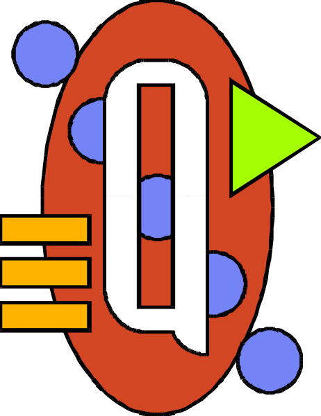 The image shows a stylized graphic with an abstract design that includes geometric shapes such as circles and rectangles arranged to resemble musical notes on staff lines against a red background; there is also what appears to be a play button symbol in green at top right, suggesting music or sound-related content.