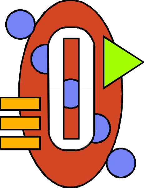 The image shows a stylized graphic of an electronic device with various colored dots around it against a dark background.