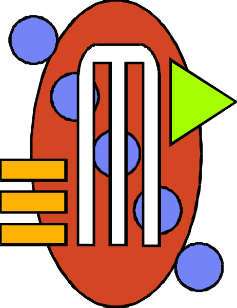 The image shows a stylized graphic of an electronic circuit with various components such as resistors (represented by blue circles), capacitors (green triangles) connected to two terminals on either side, and possibly other elements like transistor symbols or integrated circuits that are not clearly distinguishable.
