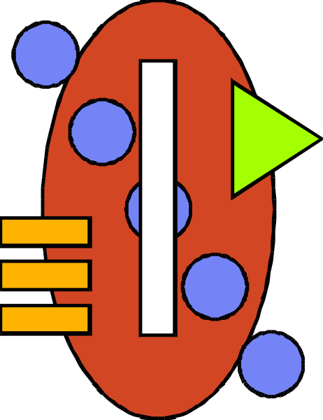 The image shows a stylized graphic of an electronic device with various colored dots around it against a dark background; there is no text present in this clip-art illustration.