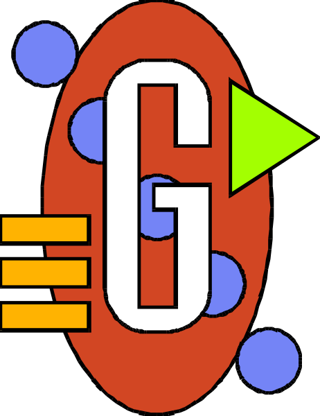 The image shows a stylized graphic with an abstract design that includes geometric shapes such as circles and rectangles arranged to resemble musical notes in various sizes and shades of red, blue, yellow, green, orange, purple, pink, black, white, gray, brown, beige, cream colored background. There is also what appears to be a stylized letter "G" with an arrow pointing upwards from the center of it. The overall design has a playful and colorful appearance reminiscent of children's educational materials or toys that might represent music notes in relation