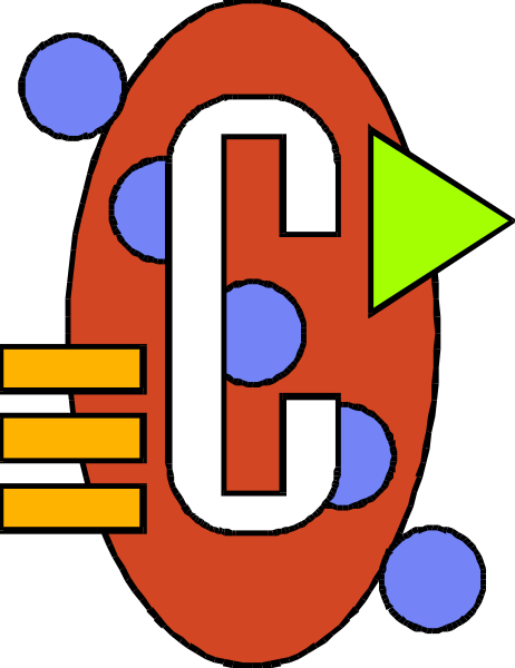 The image shows a stylized graphic with an abstract design resembling a red oval shape containing various smaller shapes that could be interpreted as dots or bubbles in different shades of blue and green, along with what appears to be a yellow arrow pointing upwards from within the central figure.