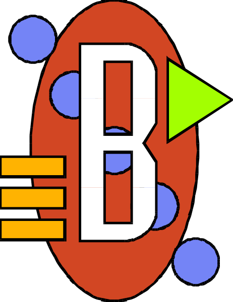 The image shows a stylized graphic with an abstract design that includes geometric shapes resembling letters "B" and "D," along with various other smaller elements such as dots in different sizes and shades of blue, red, yellow, green, orange, purple, white, black, gray, brown, pink, beige, cream colored background. The overall style is reminiscent of a digital or computer-generated design that could represent an icon for software functionality like buttons on a user interface.