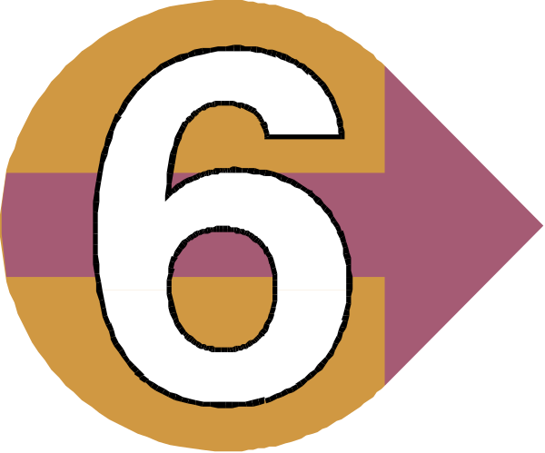 The number six on a sign with an arrow pointing to it from above.