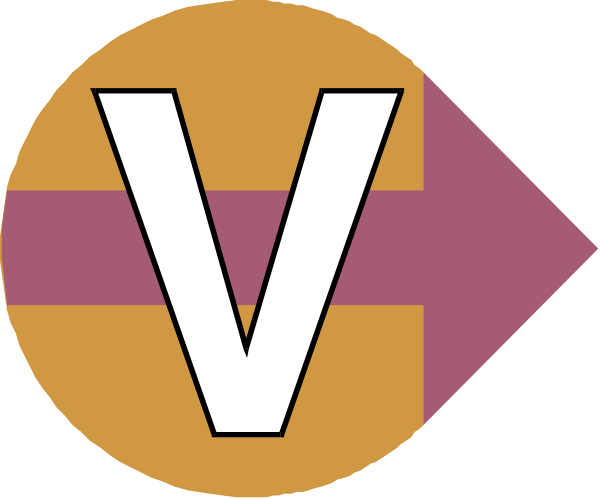 The image shows a graphic with two arrows pointing to each other; on top of an arrow is "V" inside what appears to be a shield-like shape in red and yellow stripes, while below it there's another symbol that looks like a letter 'E'.