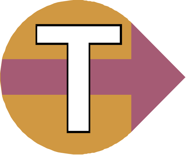 The image shows a stylized graphic with two arrows pointing towards each other; between them is an icon resembling a letter 'T' in white on top of what appears to be a red square, and below it there seems to be another symbol or logo that includes three horizontal lines forming the shape of a rectangle. The background has shades of purple with some yellow accents at the bottom corners where two arrows meet.