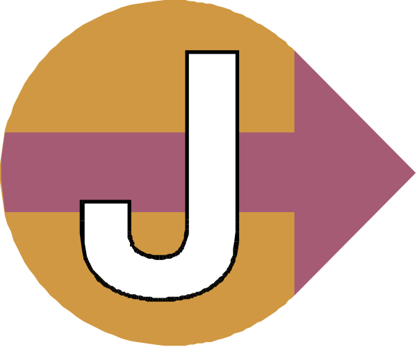 The image shows a logo with two arrows pointing at each other forming an arrowhead shape inside of which there is text that reads "JUMP."