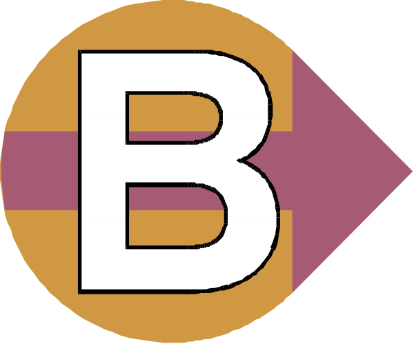 The image shows a logo with two stylized letters "B" and an arrow pointing to it from above left side of the letter 'A'.