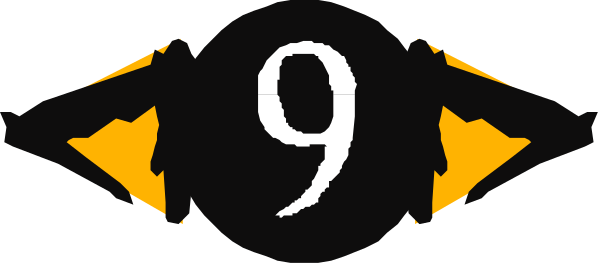 The number "9" with a black background inside an orange border on top of what appears to be a white surface.