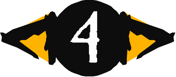 The image shows a logo with text that reads "4" inside an abstract design resembling eyes within what appears to be a stylized face mask patterned in black on a white background.