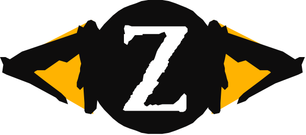 The logo of a company named "Z". It features stylized lettering with an abstract design element on top right corner that resembles a shield shape in black color against white background.