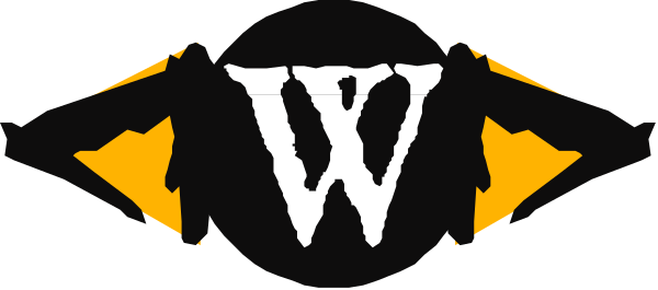 The logo of a sports team with an abstract design resembling letters "W" on top and "E" below in white against black background.