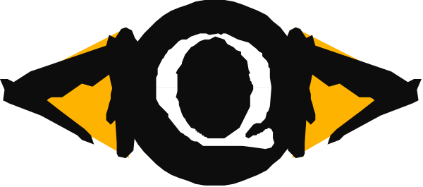 The image shows a logo with an eye design at its center featuring two eyes crossed over each other; above this central graphic is text that reads "Q" in bold white letters on top of what appears to be black and yellow stripes, suggesting it might represent something related to QR codes or barcodes.