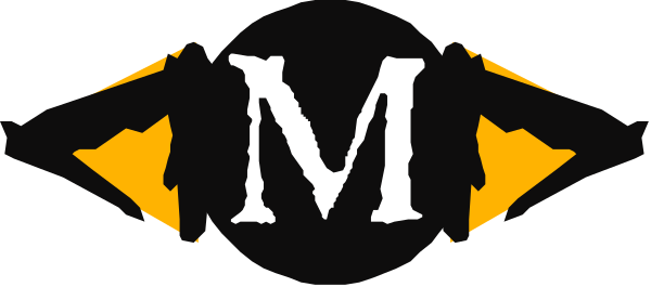 The logo of a company with an emblem that resembles a shield featuring two crossed swords on either side above what appears to be a letter 'M' in stylized font at its center; below this, there is text which seems like it could say "MA" or something similar.