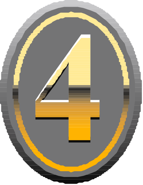 The image shows a logo with an emblem that resembles a shield featuring four stars on it inside of what appears to be a circle within another larger circle; above this circular design is text reading "4."