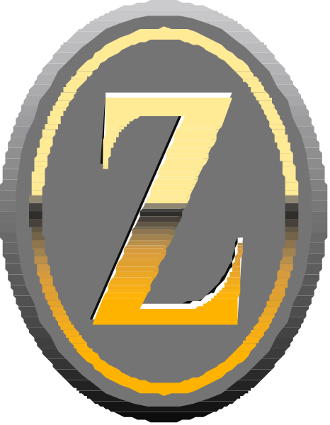 The logo of a company named "ZI". It features an emblem with two intertwined letters 'Z' in gold color on top of each other inside a circle, surrounded by a black border that has yellow and white stripes at its bottom edge.