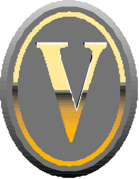 The logo of a company with an "V" inside it on top of what appears to be a shield-like design.