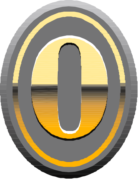 The image shows a digital logo with an icon that resembles a shield on its left side featuring two crossed swords in front of it; to the right is text "0" enclosed within what appears to be a circular, metallic-looking border or badge shape.