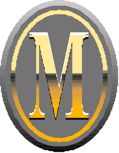 The logo of a company with an "M" inside it on top of another letter that is partially obscured by the first one; there's also some text in front of this design which appears to be part of its name, but only half of each character can be seen due to cropping.