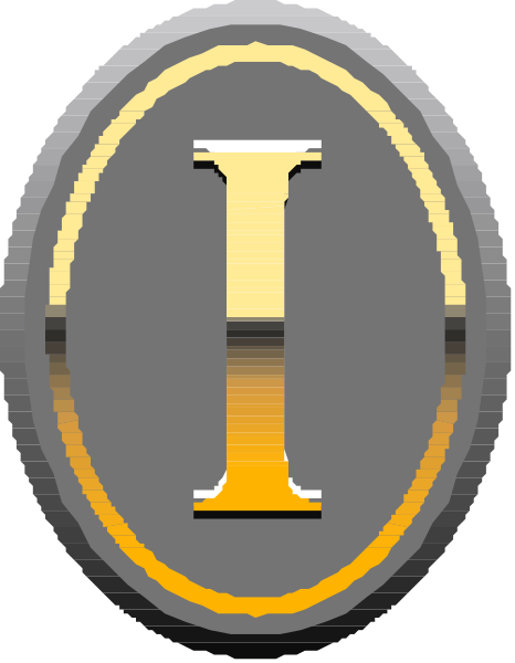 The image shows a logo with an "I" inside it on top of what appears to be a shield-like background.
